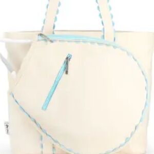 Elegant Cream Tote with Blue Trim